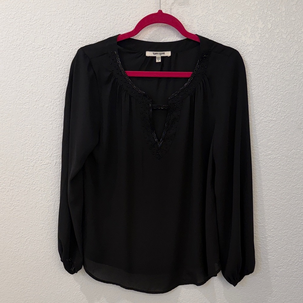 Daniel Rainn Black Blouse with Lace Detail